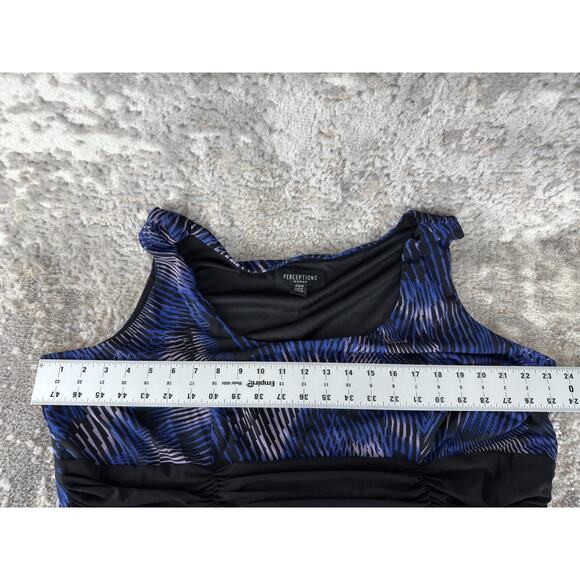 Perceptions Plus Size 22W Abstract Midi Shift Dress Blue Sleeveless Scoop Neck - Picture 4 of 9
